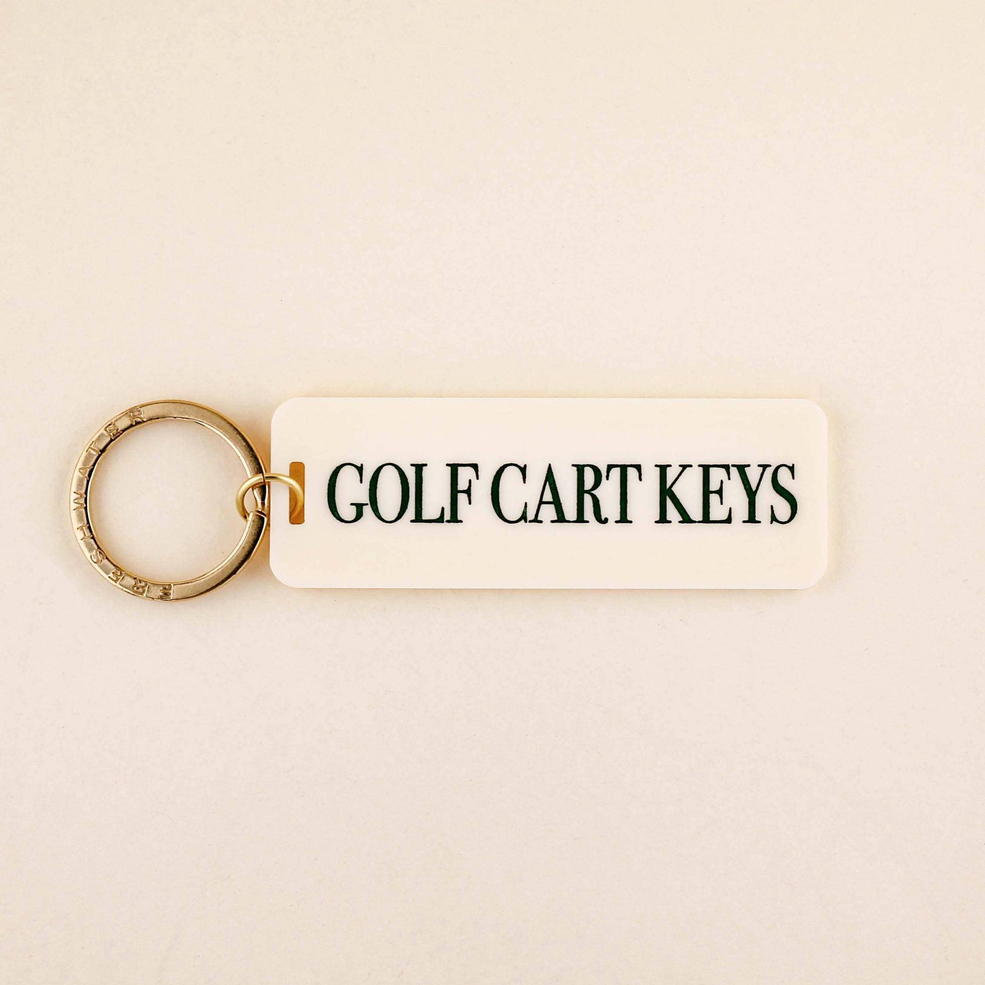 Golf Cart Keys Keychain: Cream/Green / Keychain with Hang Tag - Keepsake