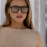 Addison Acetate Unisex Aviator Sunglasses   : Black / Cloud Gray