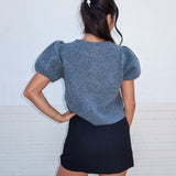 Darling Puff Knit Top - Charcoal