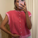 Everyday Tank Cardigan - Red/Pink Stripes