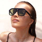 Voyager Acetate Oversized Aviator Sunglasses: Black