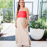 Sienna Strapless Maxi Dress - Coral/Tan