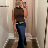 Midnight Satin Midi Skirt