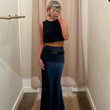 Midnight Satin Midi Skirt