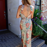 Rose Garden Satin Midi Dress - Sage Floral