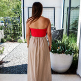 Sienna Strapless Maxi Dress - Coral/Tan
