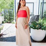 Sienna Strapless Maxi Dress - Coral/Tan