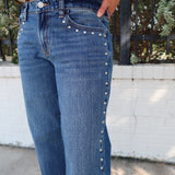 Low Rise Studded Baggy Jean - Dark Denim