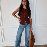 Buttoned Up Sleeveless Sweater - Brown