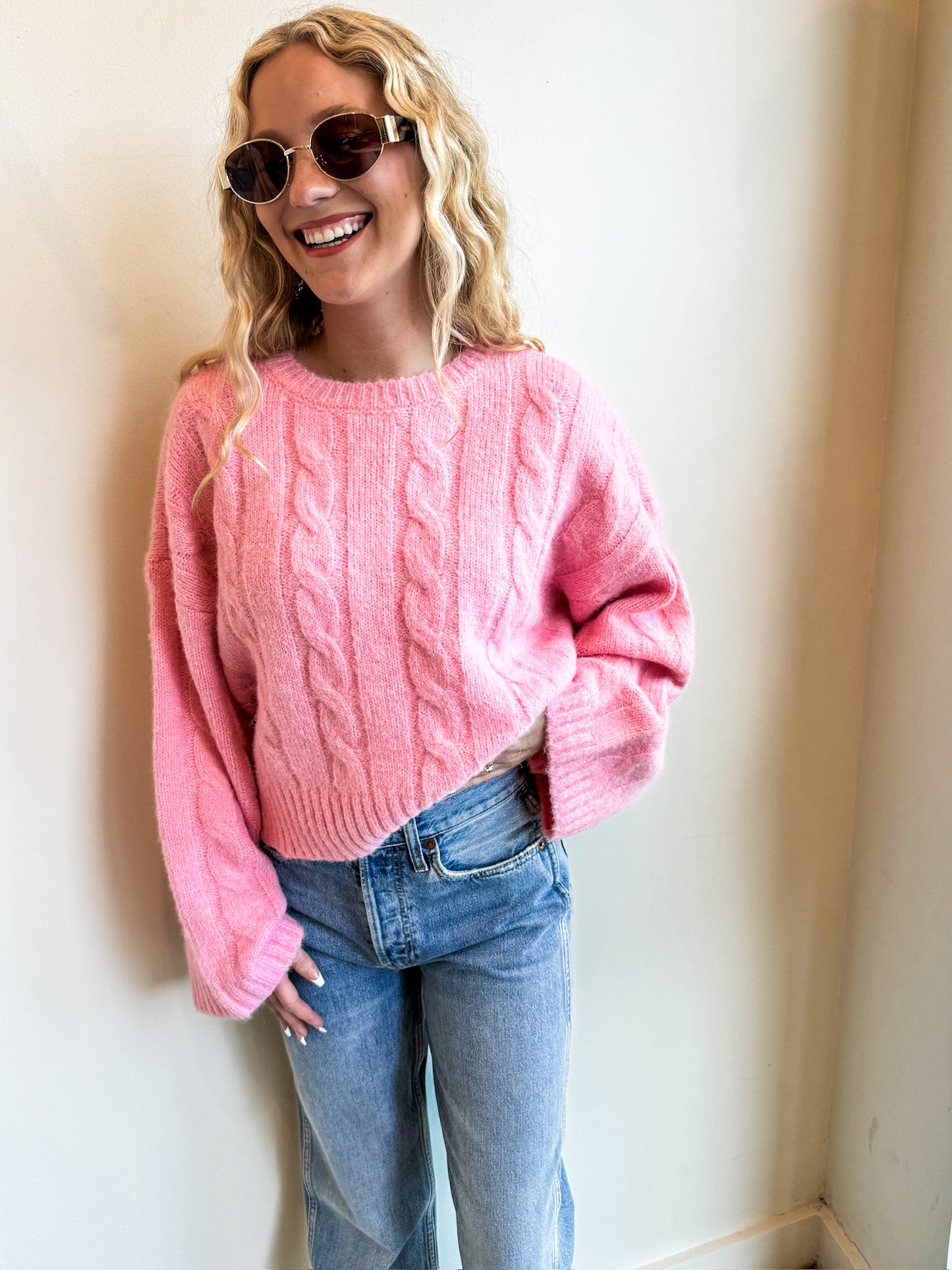 Pink Cable Knit Sweater