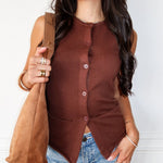 Buttoned Up Sleeveless Sweater - Brown - Keepsake