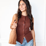 Buttoned Up Sleeveless Sweater - Brown - Keepsake